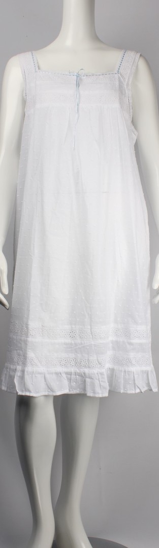 Cotton sleeveless shortie nightie.  Swiss dot ,lace trim w satin ribbon and ruffle. Style: AL/ND-199WHT image 0